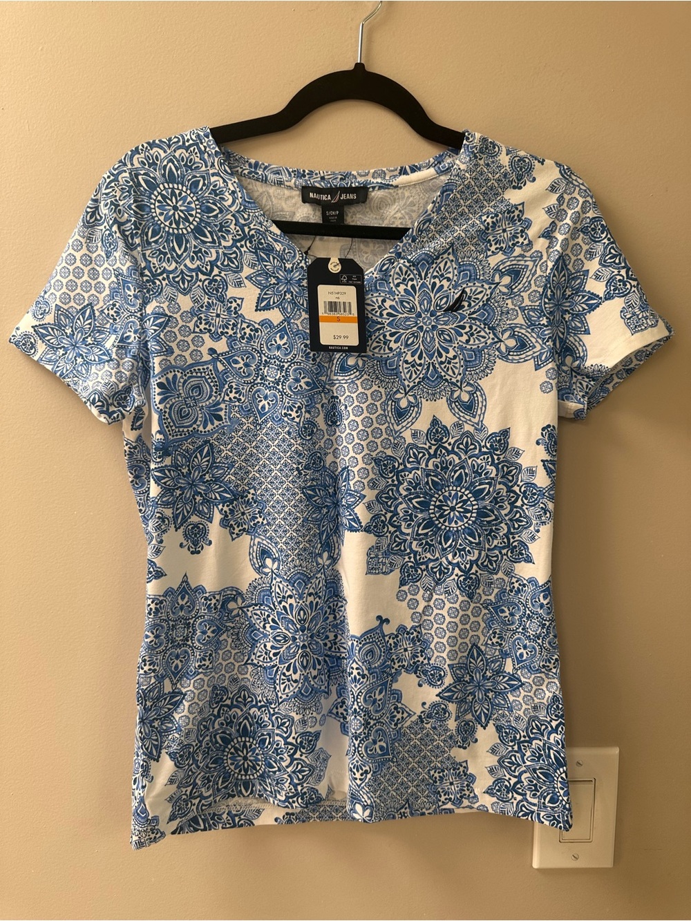 Nautica Jeans Blue Floral Print Short Sleeve Top